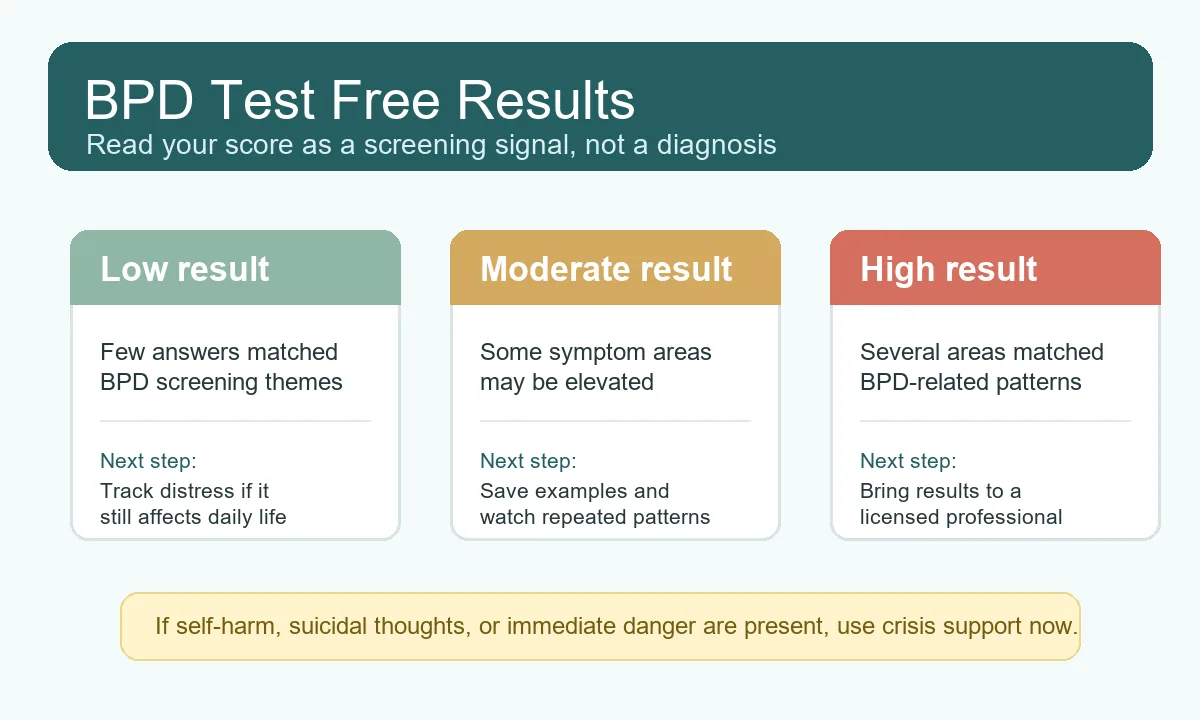 BPD test free results score guide with low moderate and high result next steps